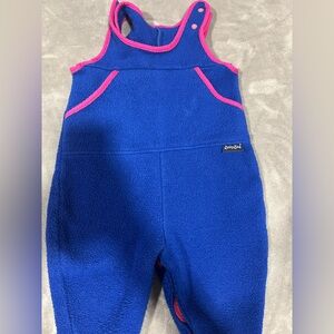 Vintage The Baby Bag 2T Blue Fleece Overalls with Pink Trim